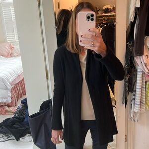 100% 2-ply cashmere long open sweater in black